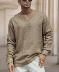 Beige Structured Regular Fit Full Sleeve Kurta Style Shirt