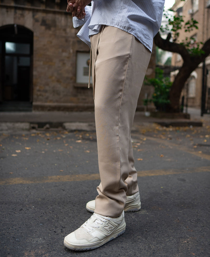 Beige Pleated Trousers With Belt