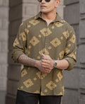 Olive Geometric Jacquard Shirt