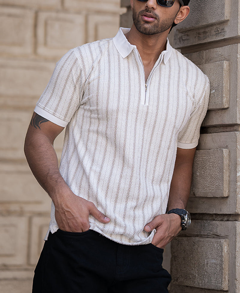 White Stripe Contrast Polo T-Shirt