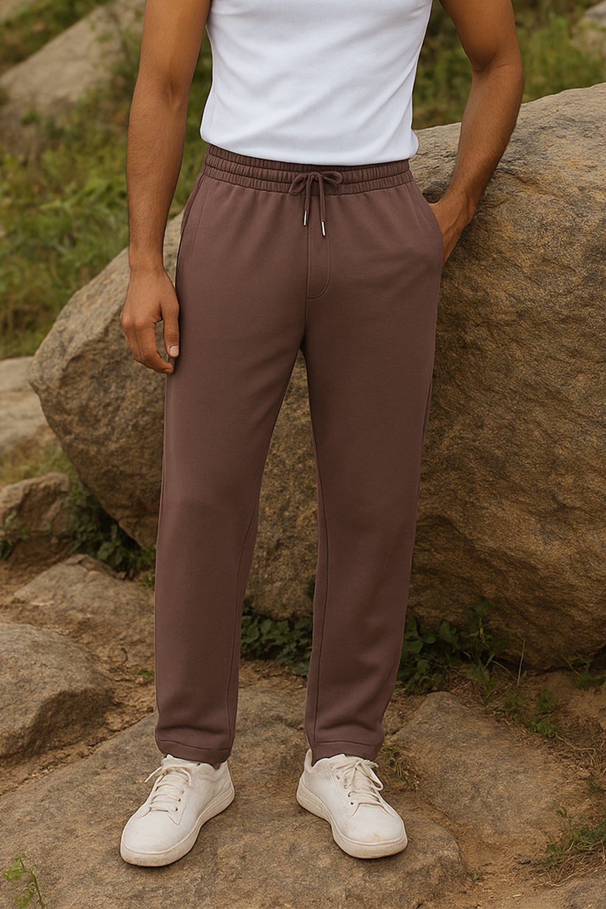 Dusty Brown 4 Way stretchable Lounge Pant - Regular fit