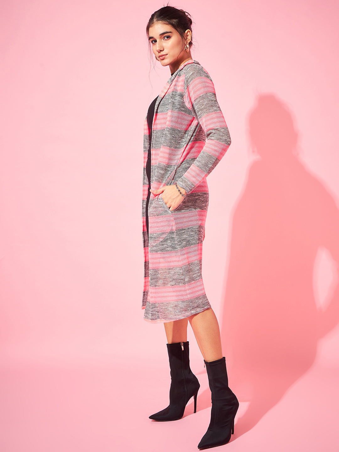 Athena Checked Longline Open-Front Shrug