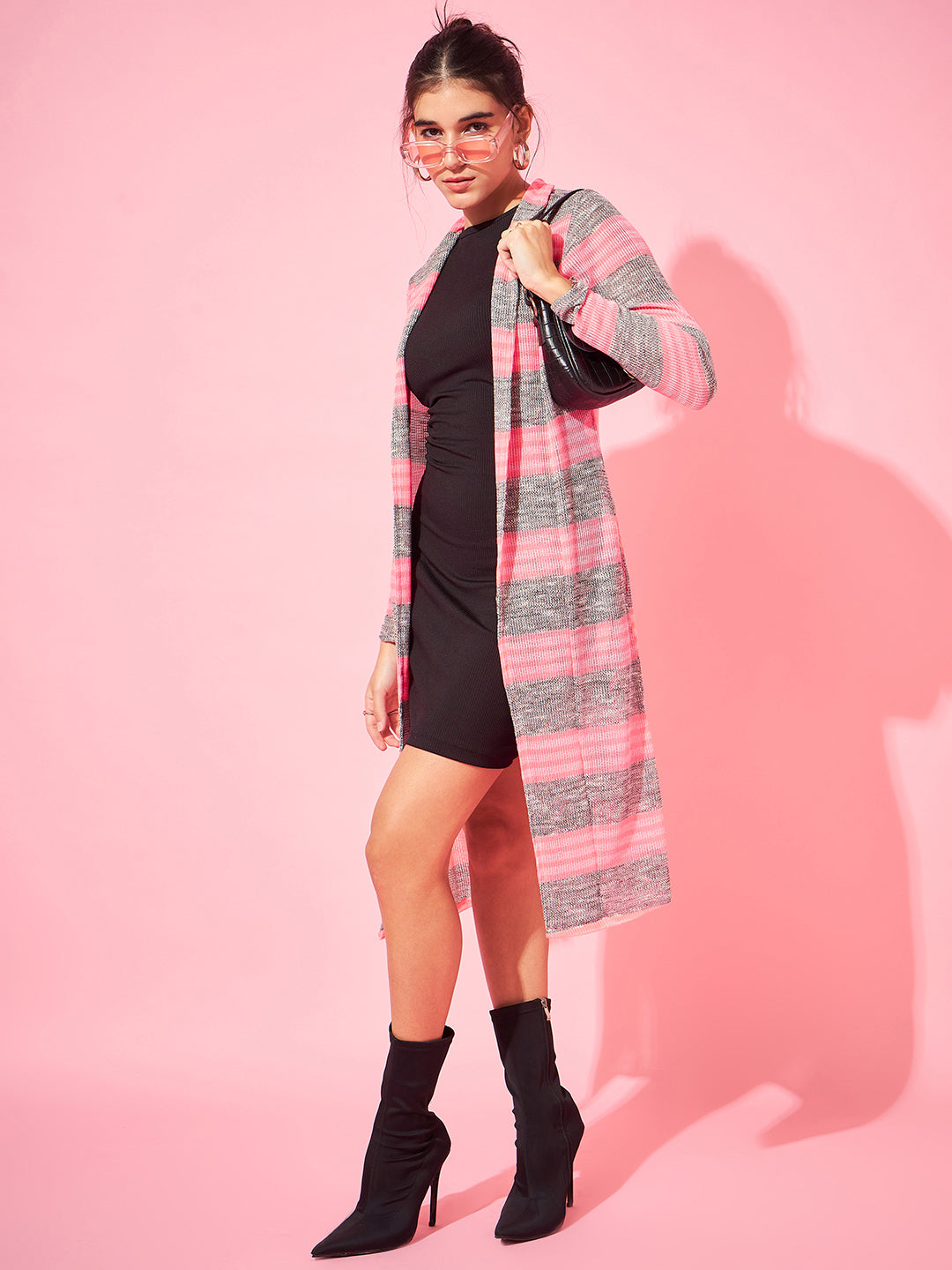 Athena Checked Longline Open-Front Shrug