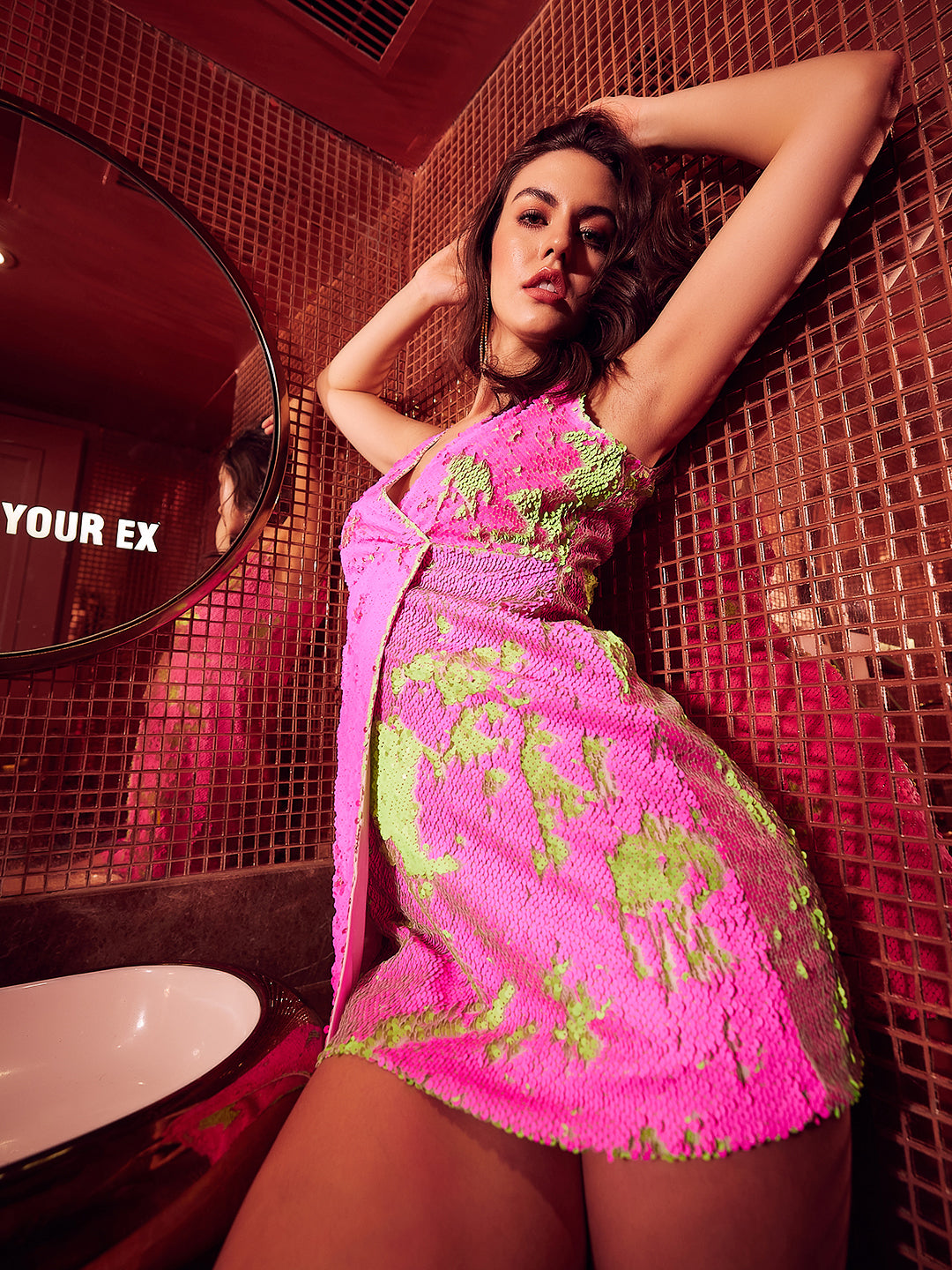 Athena Fuchsia Sequined Mini Sheath Dress