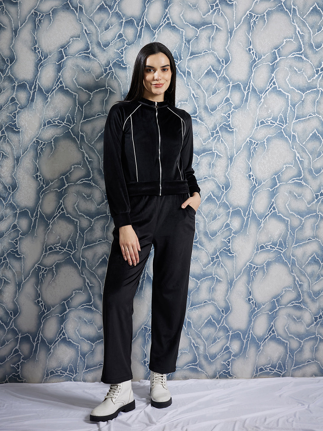 Athena Black Mock Collar Sweatshirt With Trousers Co-Ords