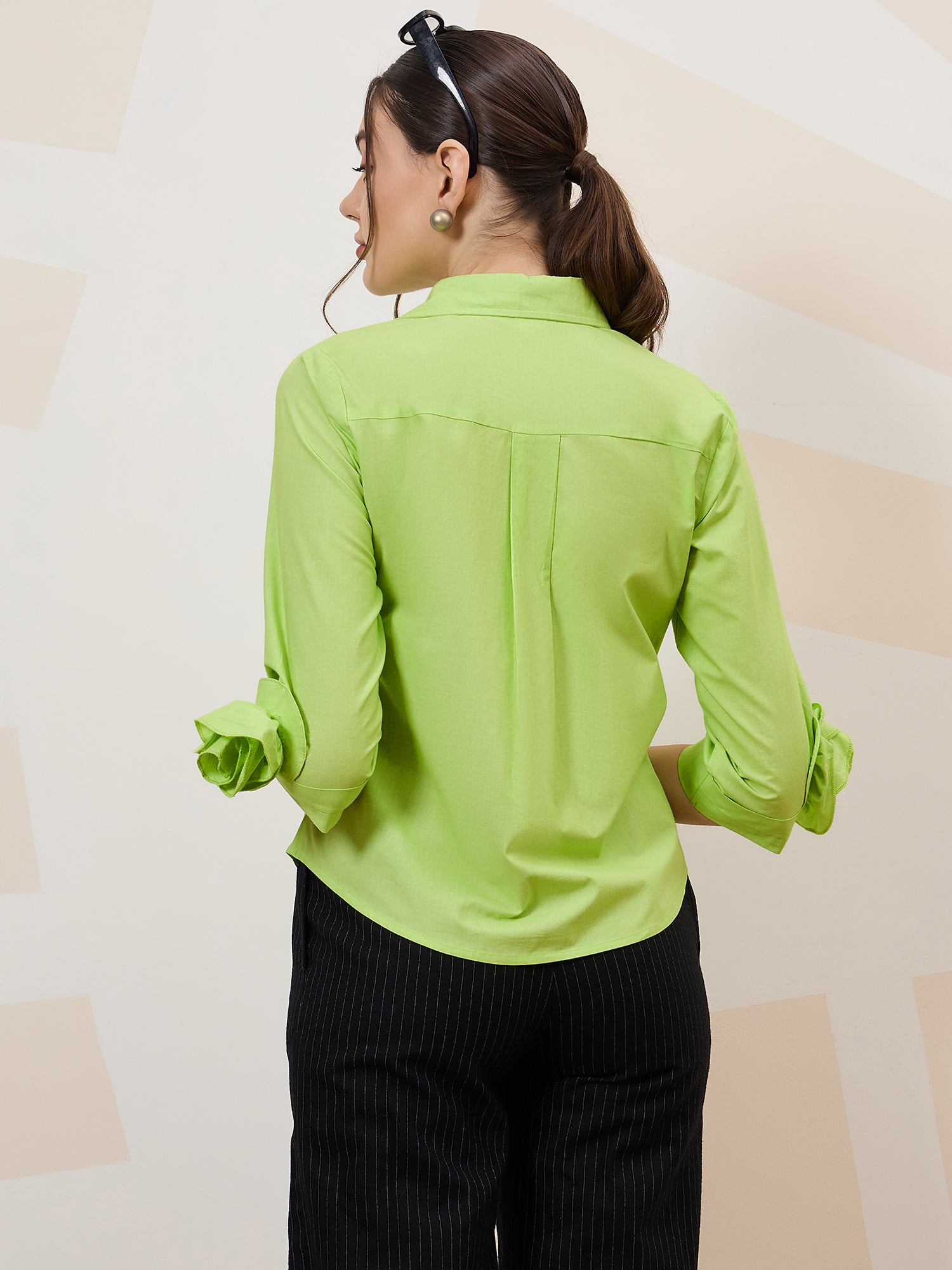 Athena Immutable Shirt-Collar Corsage Detailed Cotton Shirt-Style Top