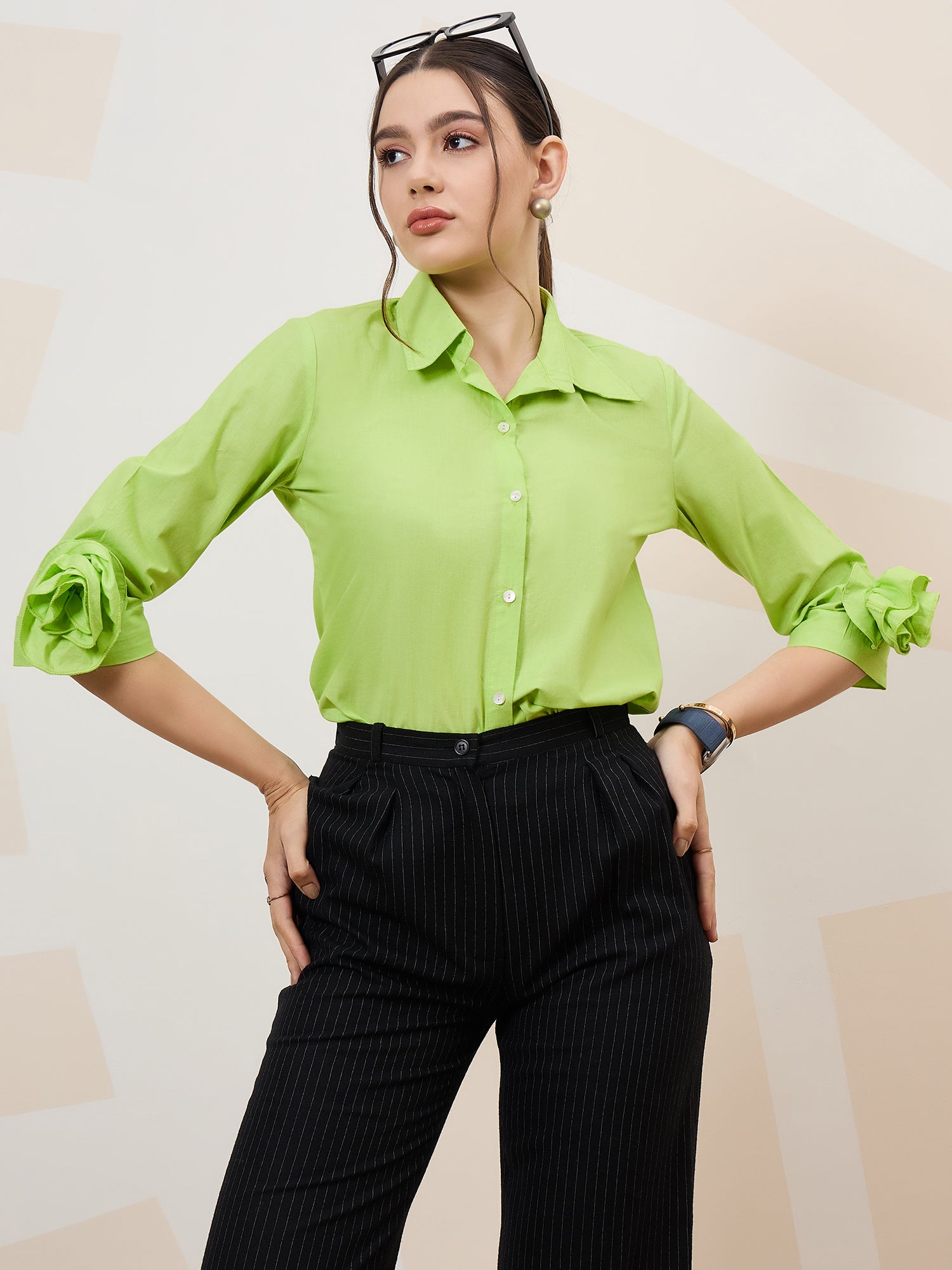 Athena Immutable Shirt-Collar Corsage Detailed Cotton Shirt-Style Top