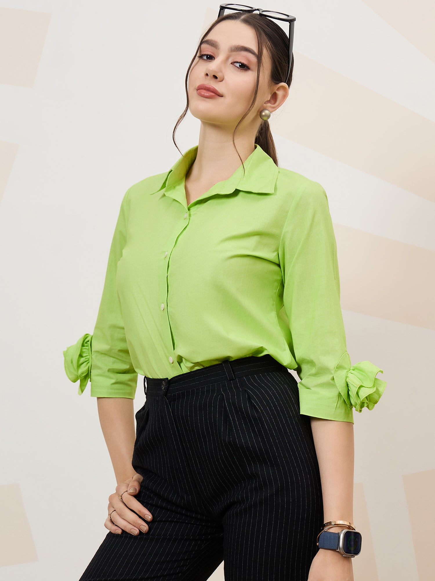 Athena Immutable Shirt-Collar Corsage Detailed Cotton Shirt-Style Top