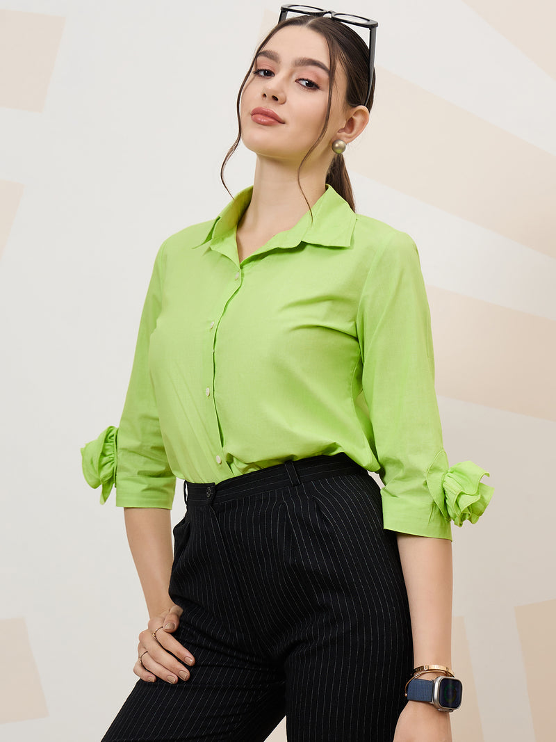 Athena Immutable Shirt-Collar Corsage Detailed Cotton Shirt-Style Top