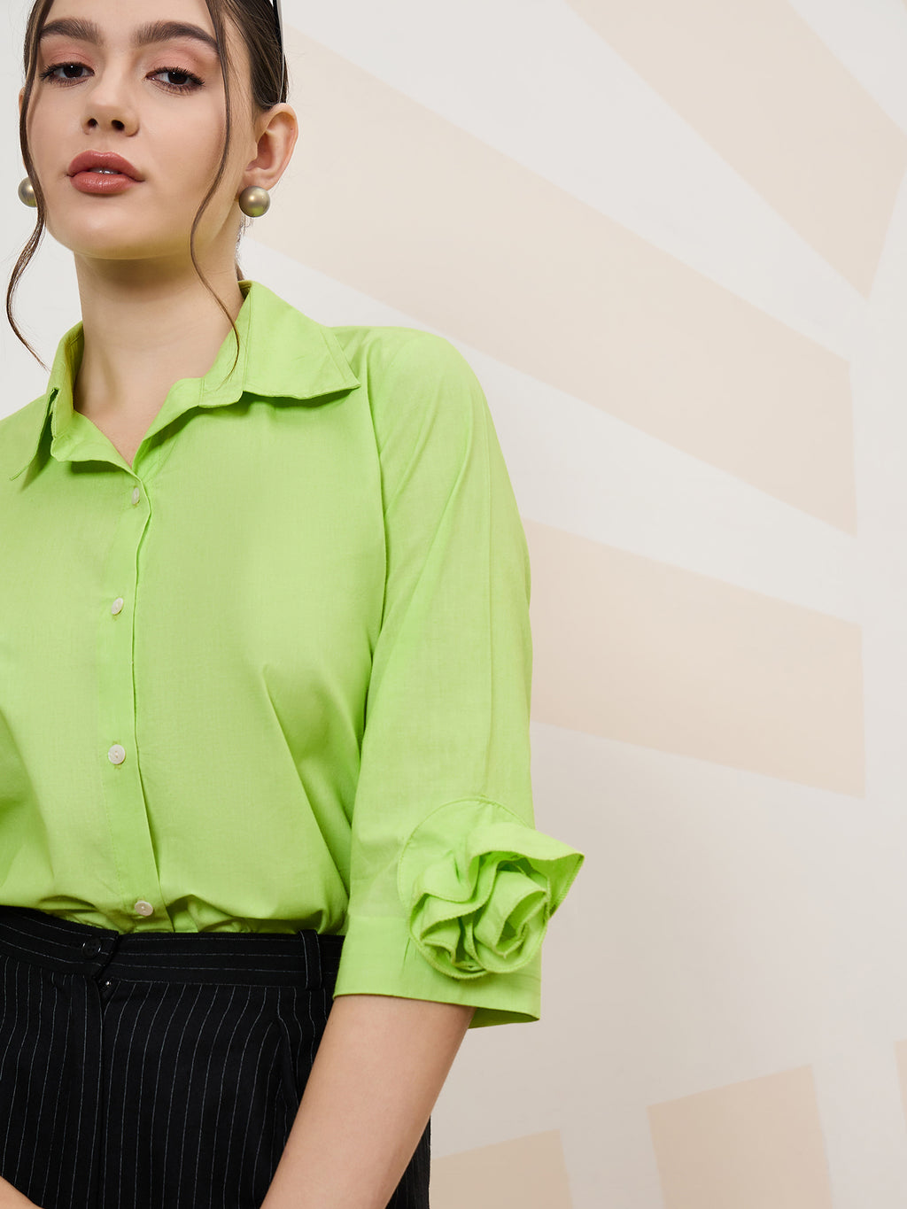 Athena Immutable Shirt-Collar Corsage Detailed Cotton Shirt-Style Top