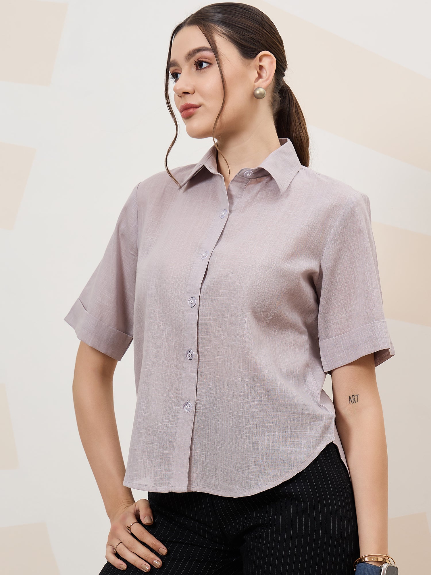 Athena Immutable Spread Collar Cotton Casual Shirt