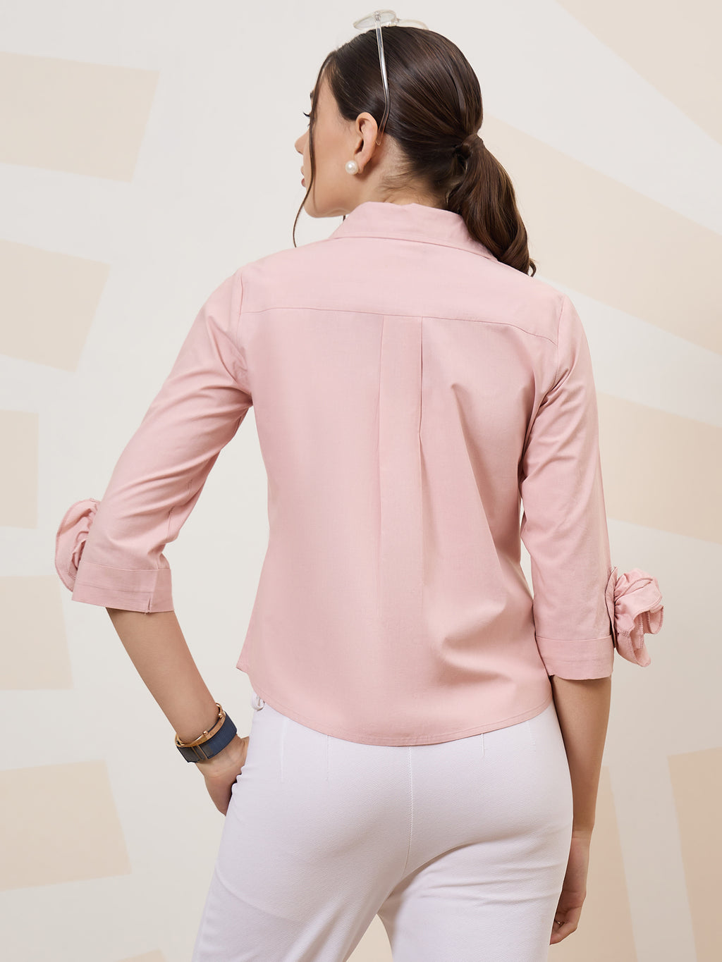 Athena Immutable Shirt-Collar Corsage Detailed Cotton Shirt-Style Top