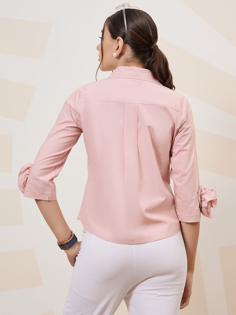 Athena Immutable Shirt-Collar Corsage Detailed Cotton Shirt-Style Top