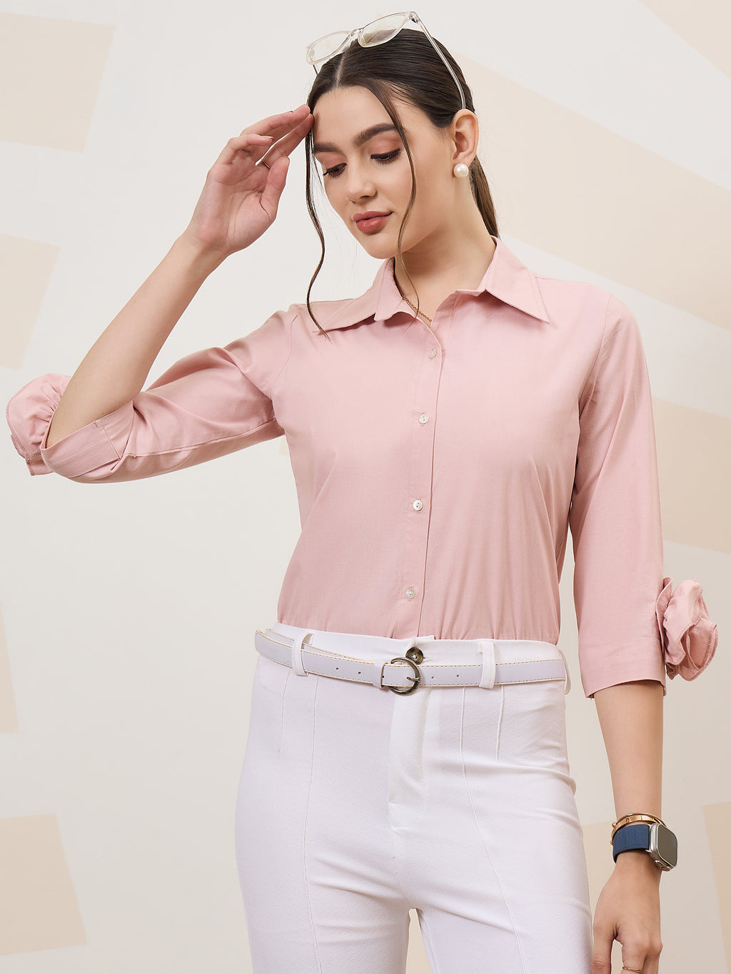 Athena Immutable Shirt-Collar Corsage Detailed Cotton Shirt-Style Top