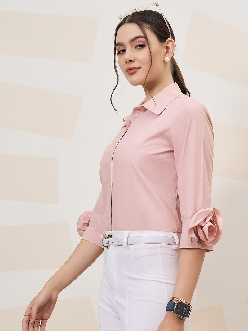 Athena Immutable Shirt-Collar Corsage Detailed Cotton Shirt-Style Top