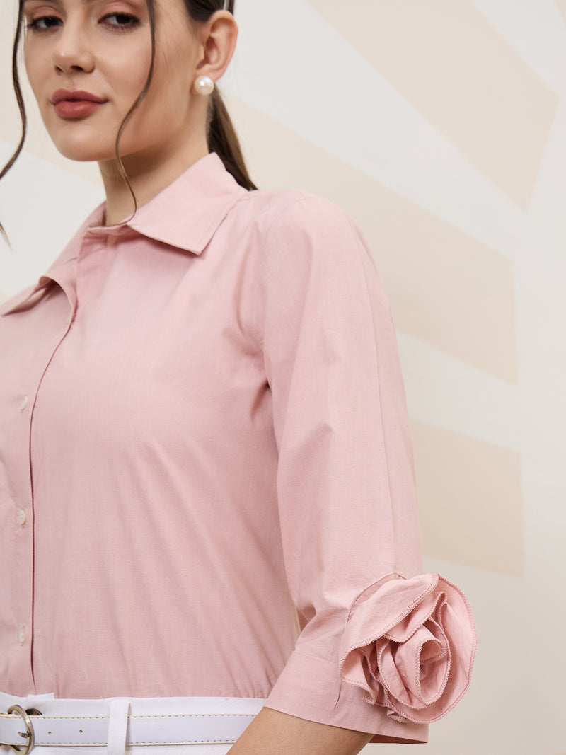 Athena Immutable Shirt-Collar Corsage Detailed Cotton Shirt-Style Top