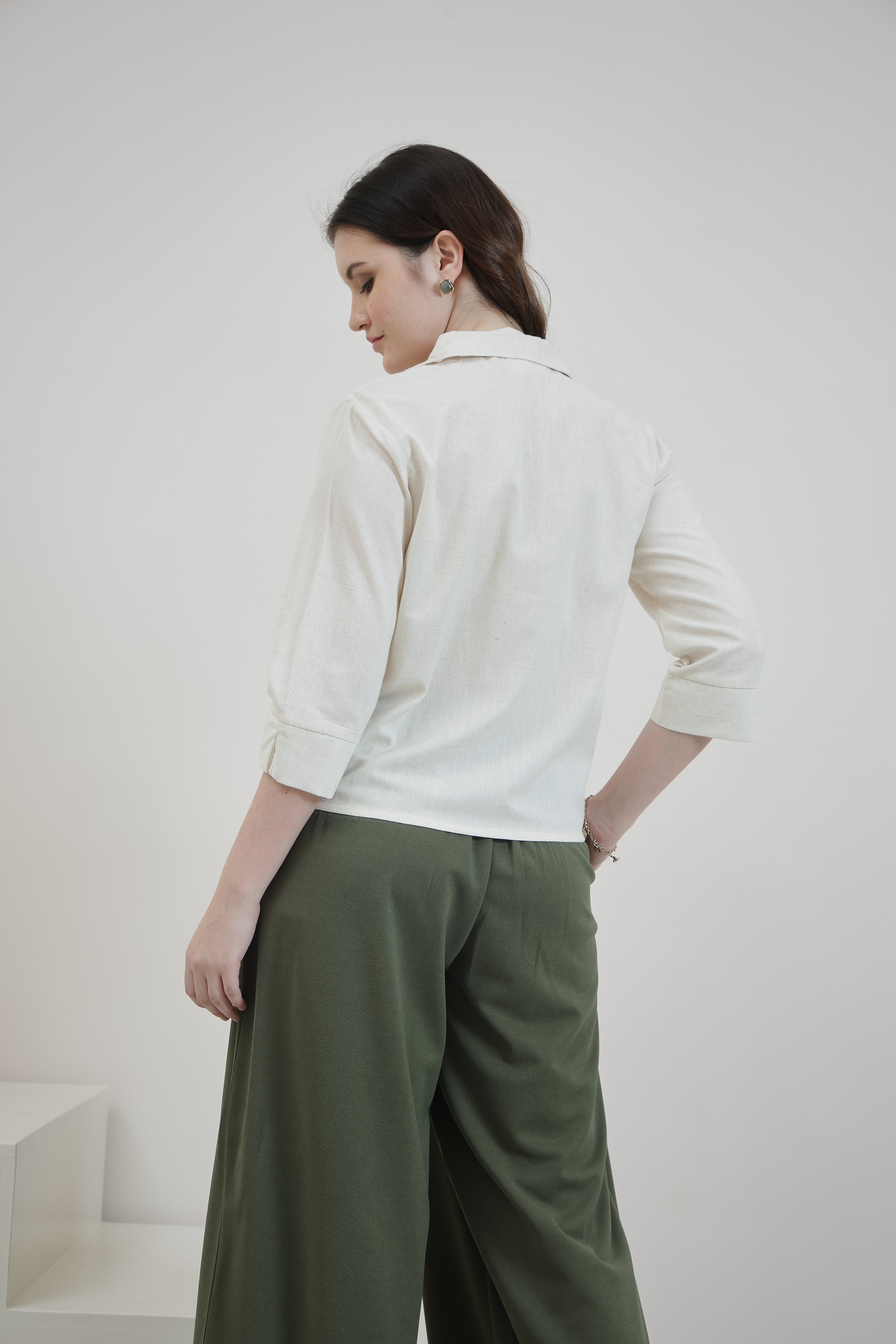 Women Relaxed Fit Textured Colourblocked Cuban Collar Cotton Casual Shirt