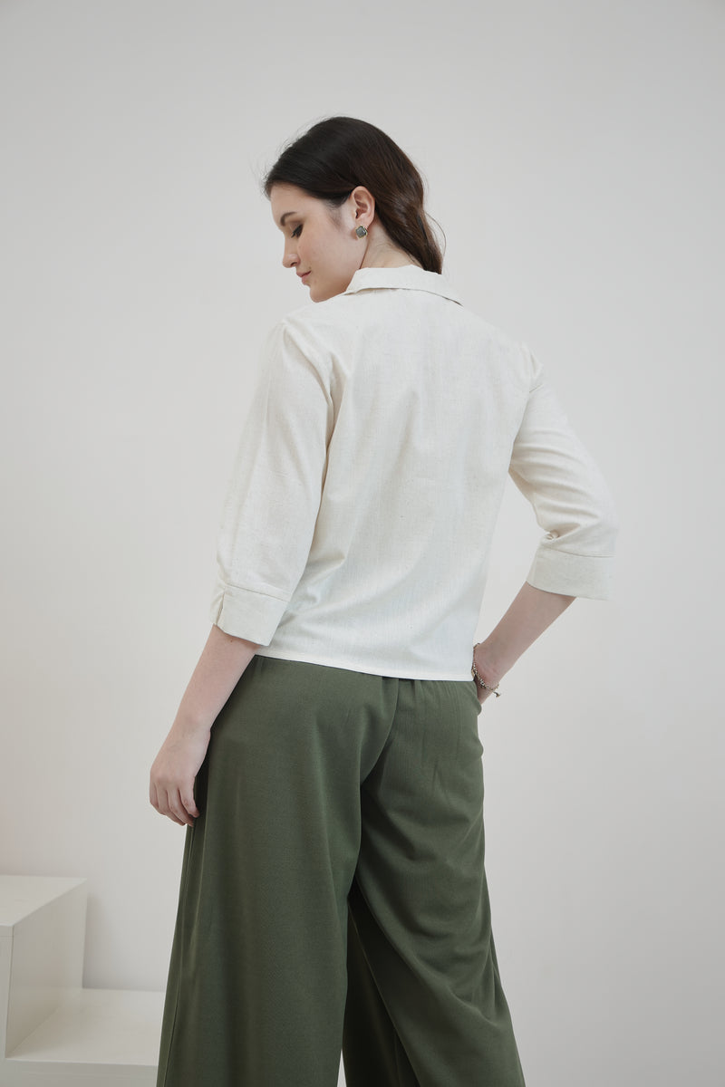 Women Relaxed Fit Textured Colourblocked Cuban Collar Cotton Casual Shirt