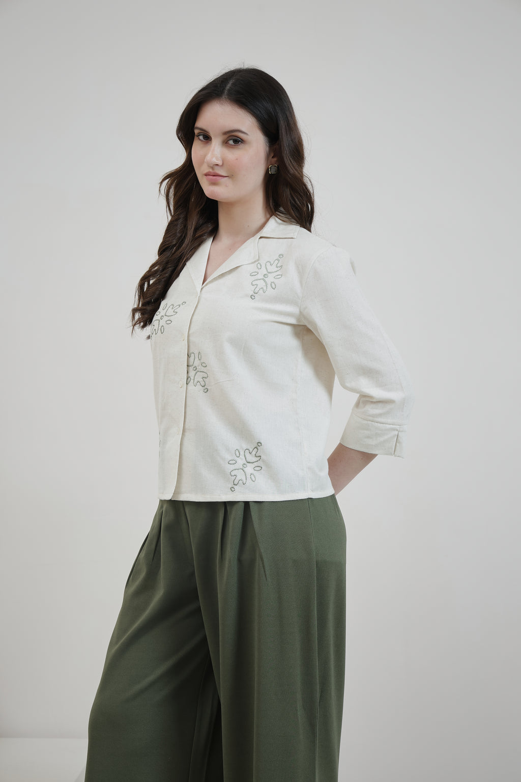 Women Relaxed Fit Textured Colourblocked Cuban Collar Cotton Casual Shirt