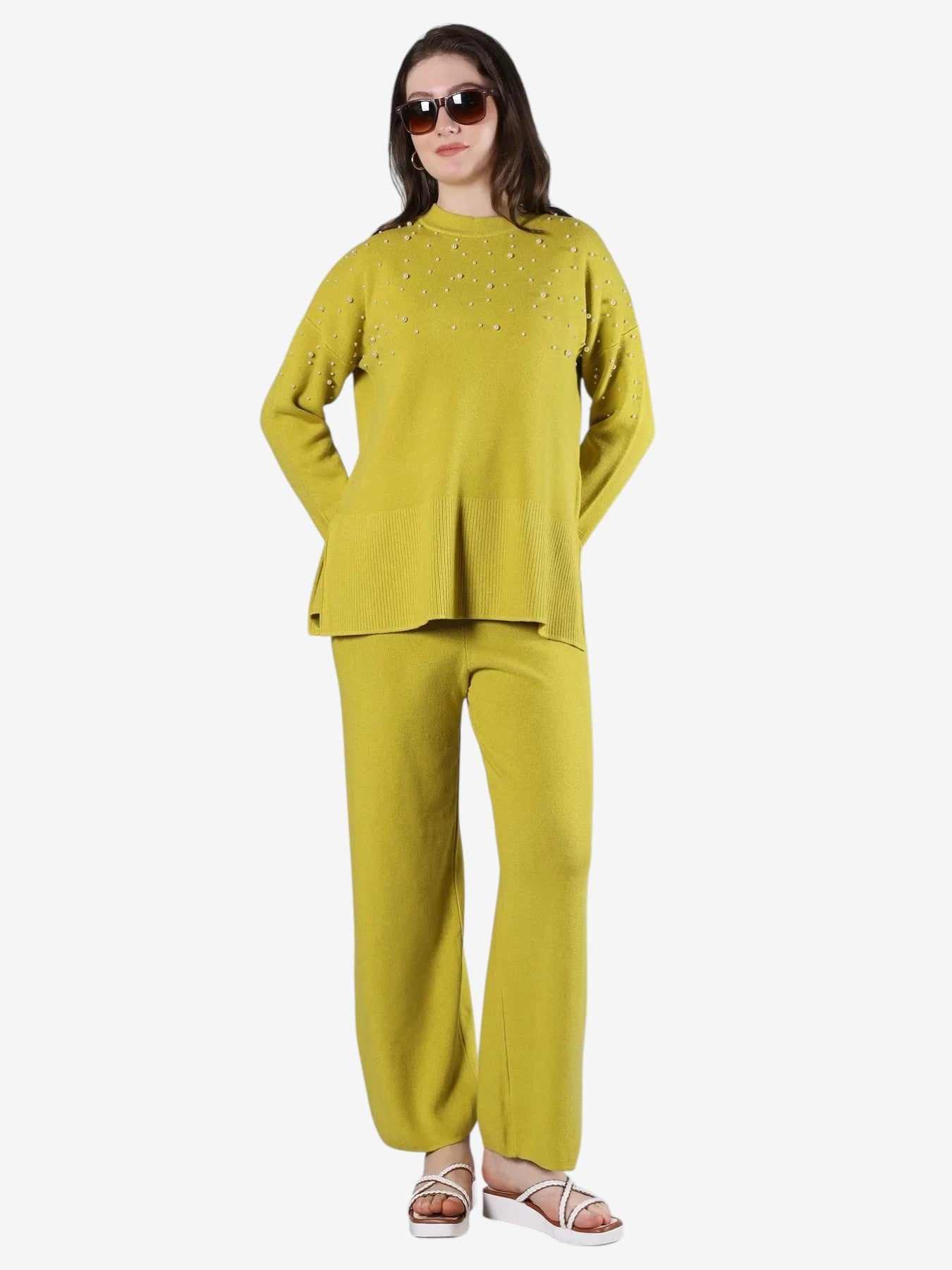Pearl Detailed Two-Piece Set - Olive