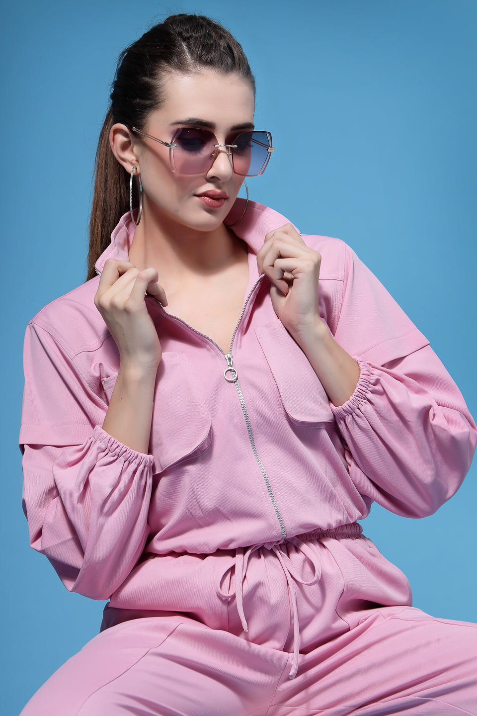 Athena Women Pink Solid Co-Ords Set