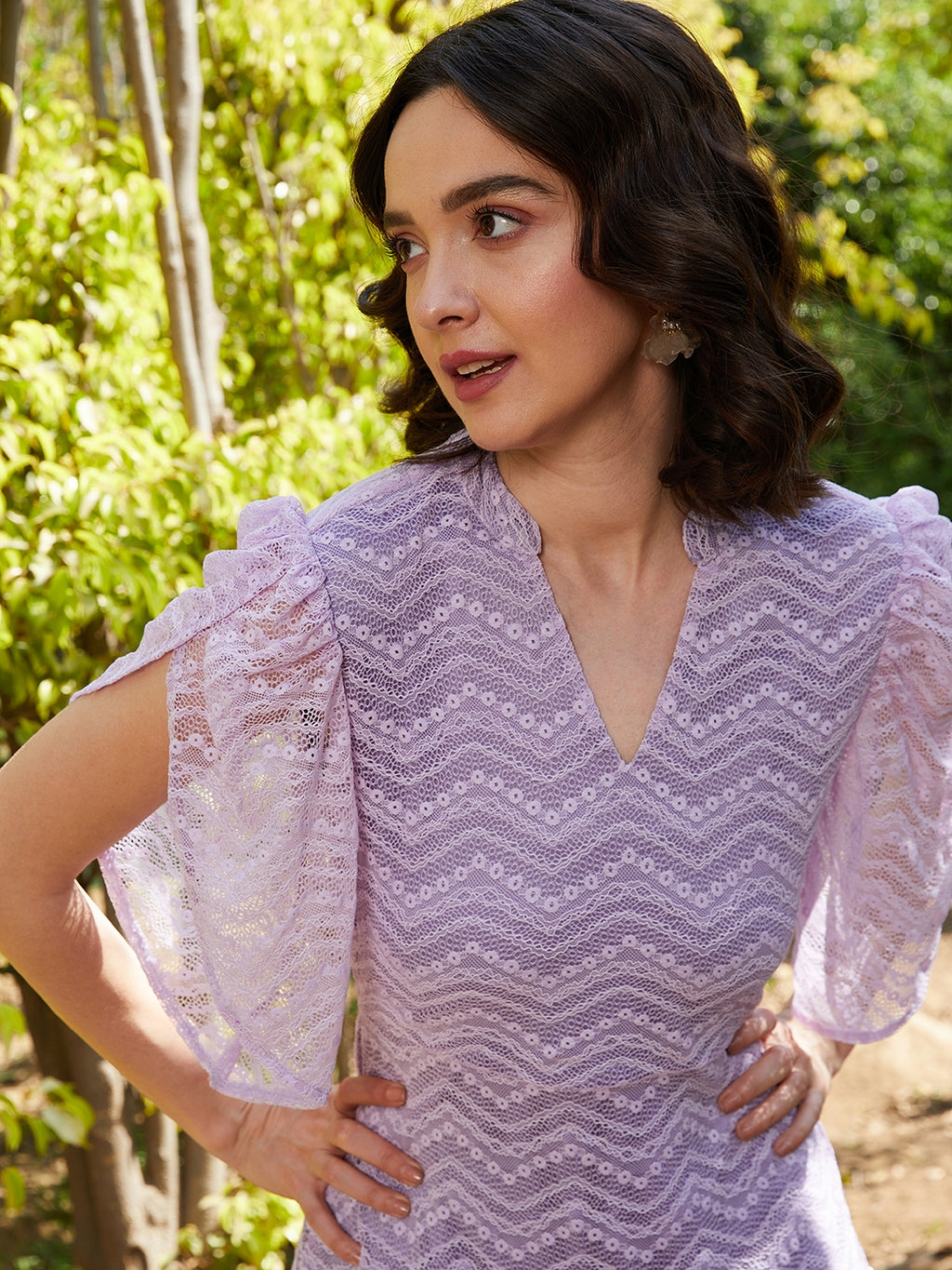 Athena Lavender Lace Drop-Waist Dress