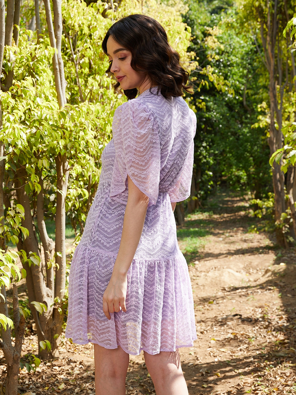 Athena Lavender Lace Drop-Waist Dress