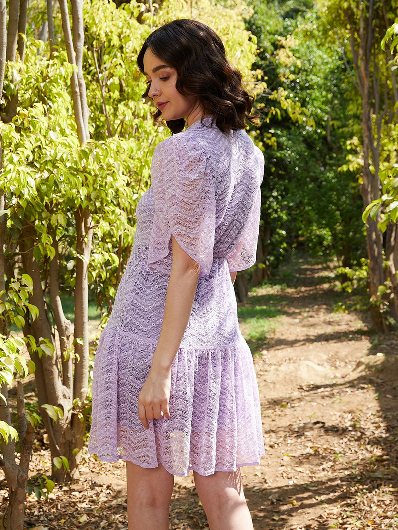 Athena Lavender Lace Drop-Waist Dress