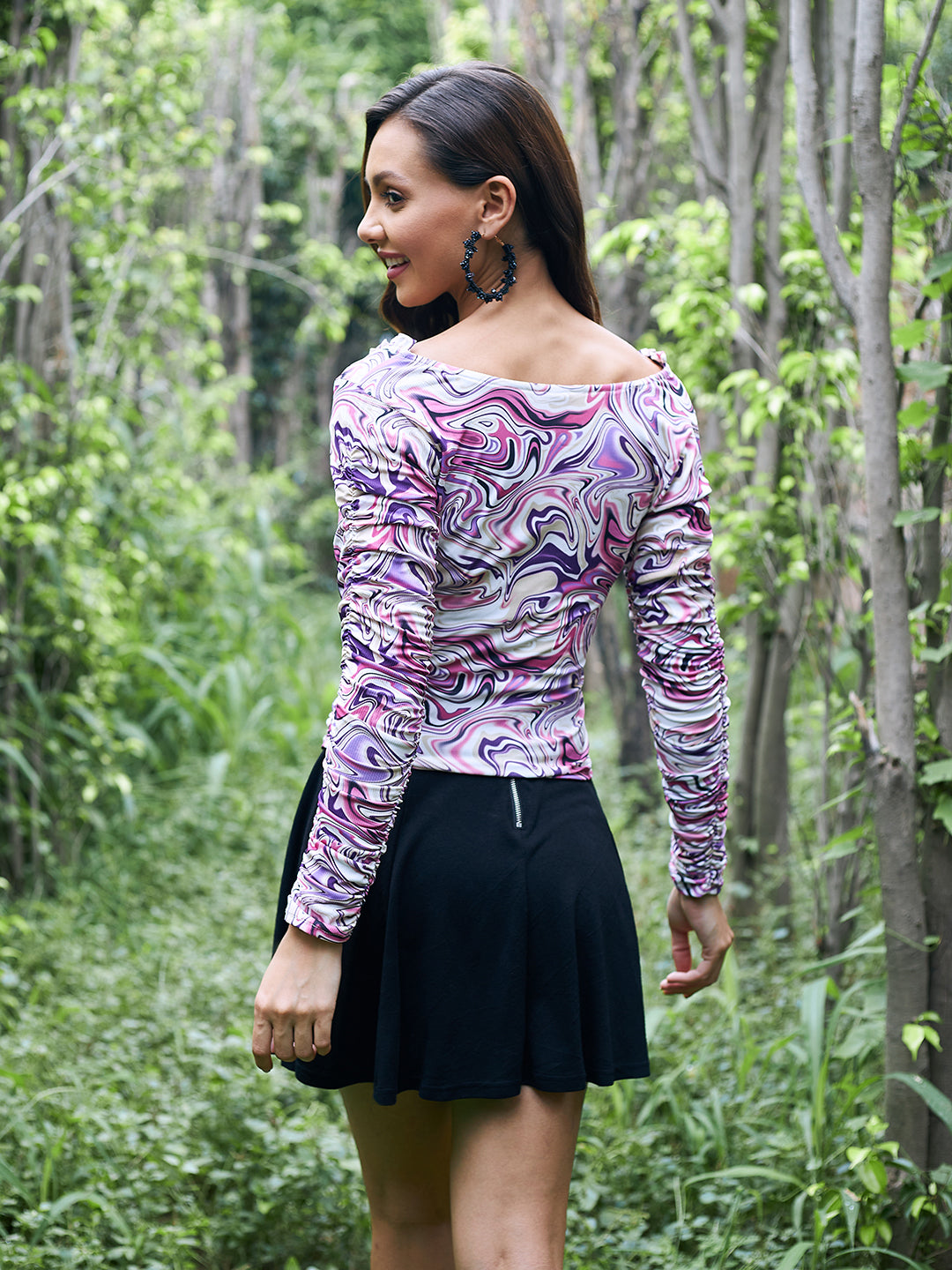 Athena Women Lavender Ruched Printed Top