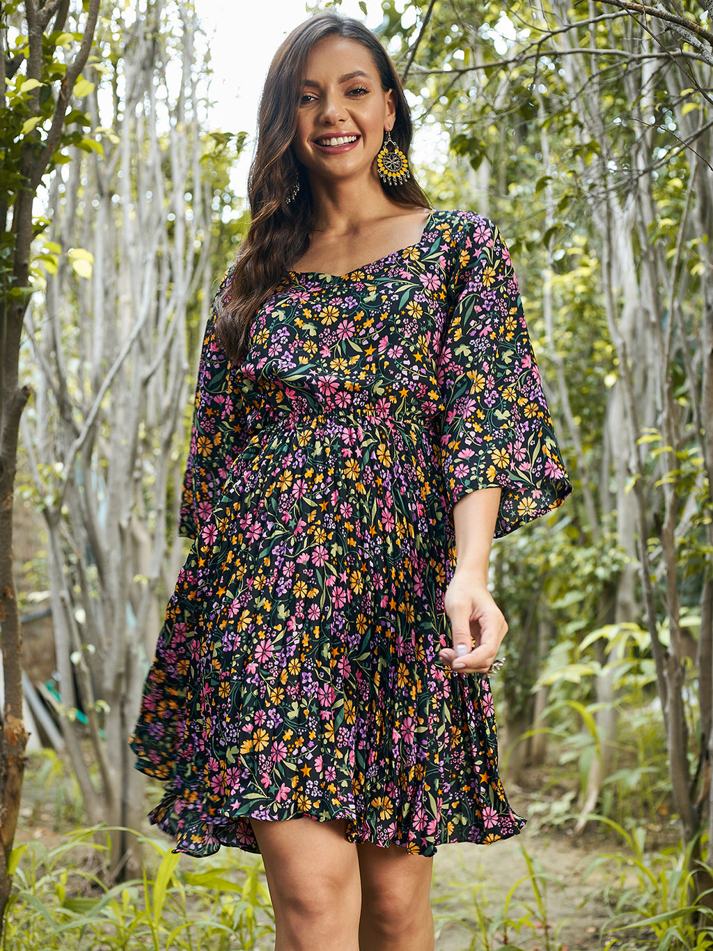 Athena Black Floral Crepe Dress