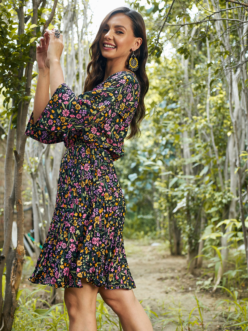 Athena Black Floral Crepe Dress