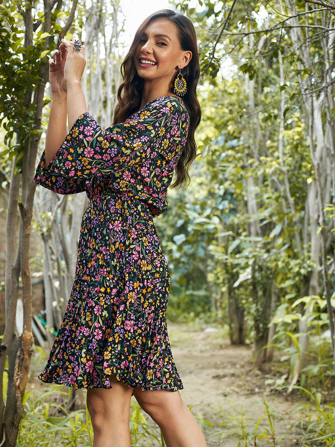 Athena Black Floral Crepe Dress