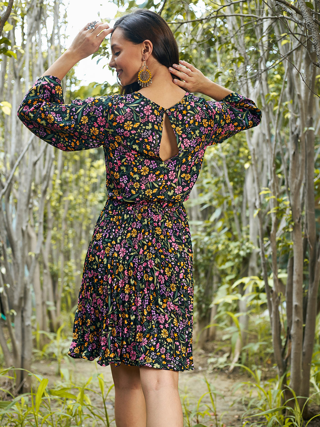 Athena Black Floral Crepe Dress