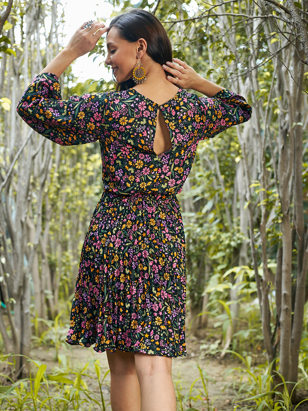 Athena Black Floral Crepe Dress