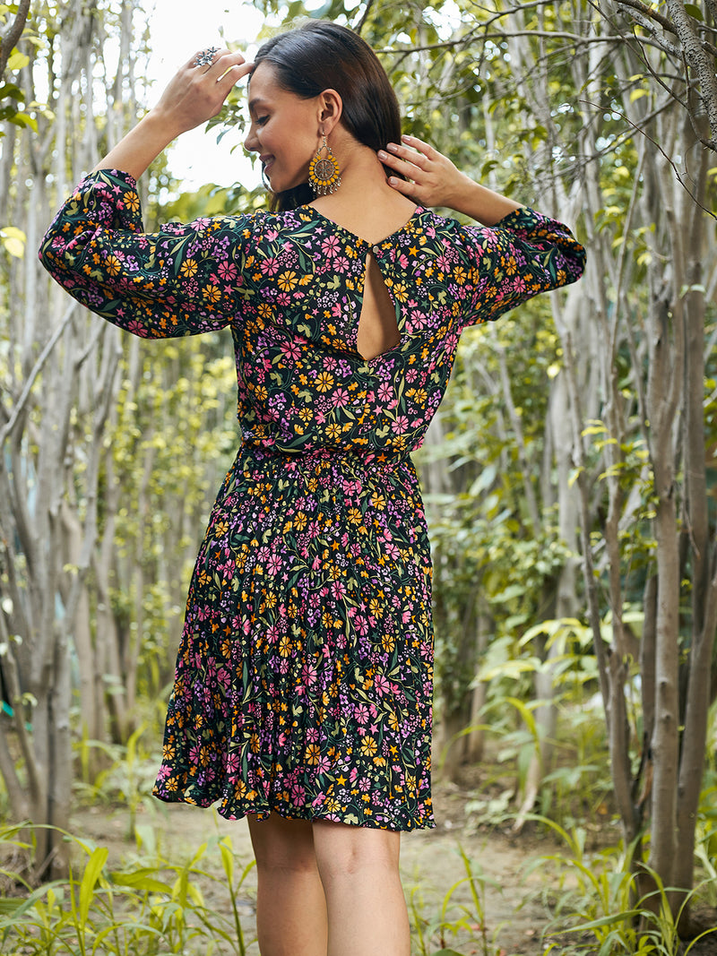 Athena Black Floral Crepe Dress