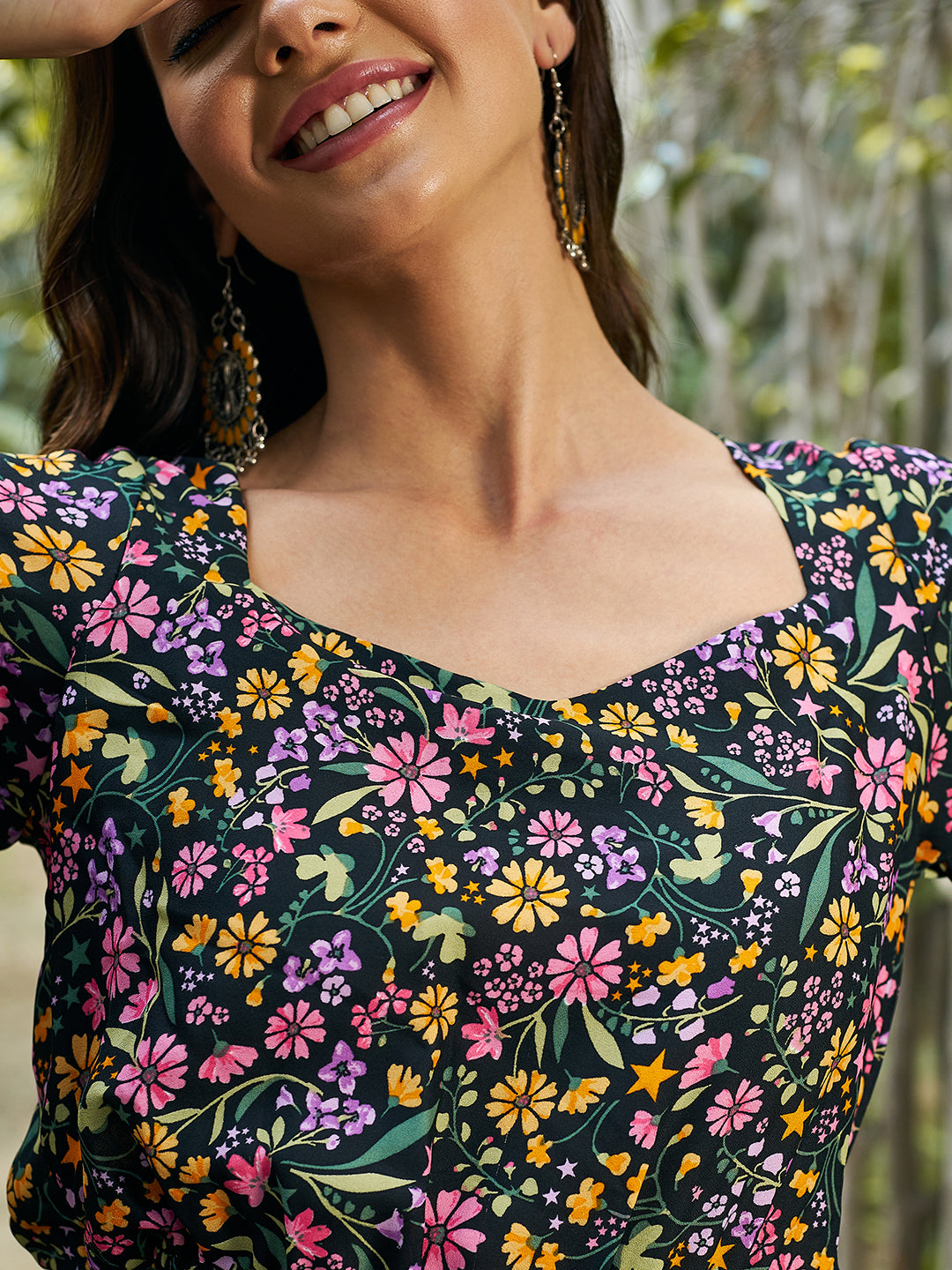 Athena Black Floral Crepe Dress