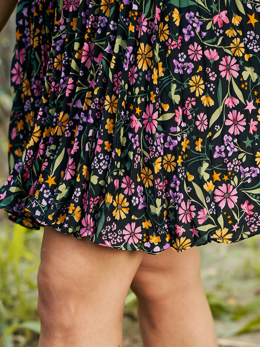 Athena Black Floral Crepe Dress