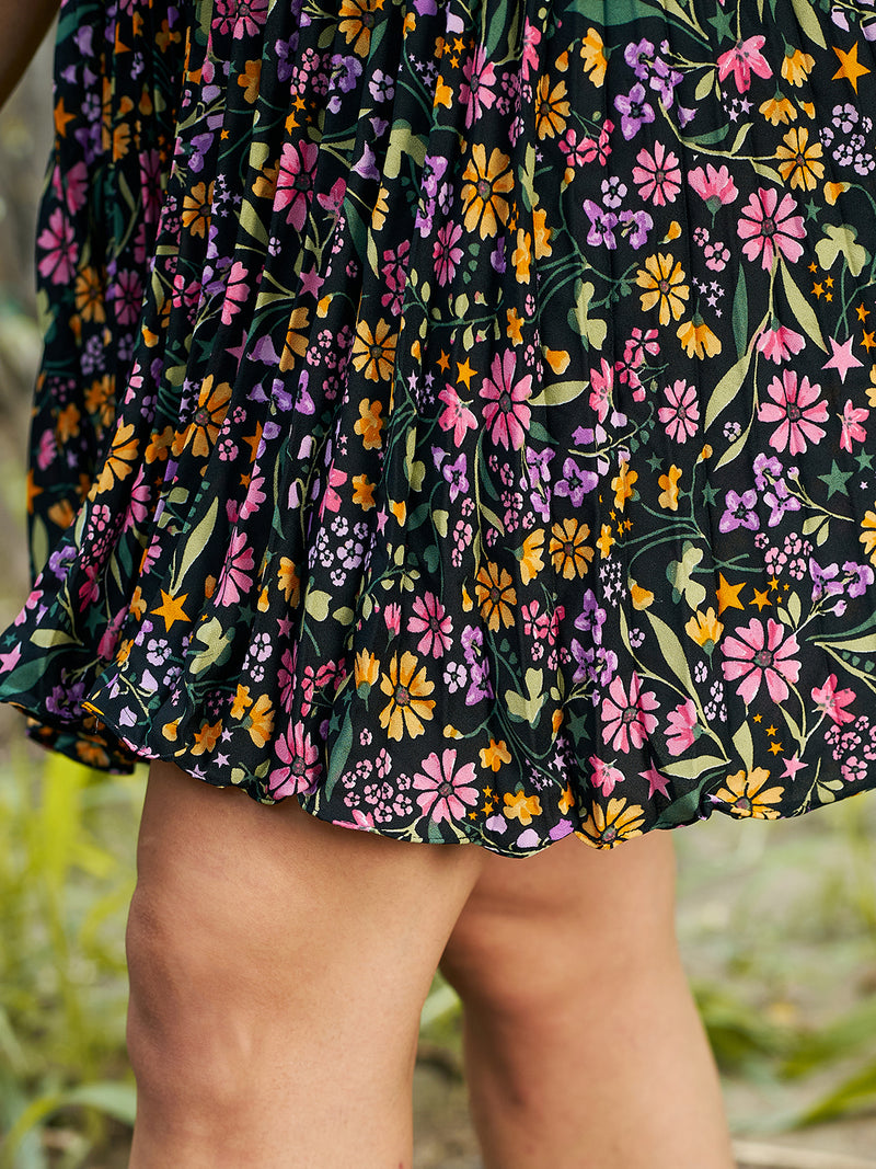 Athena Black Floral Crepe Dress