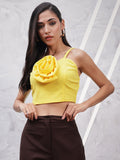 Athena Shoulder Straps Corsage Scuba Crop Top