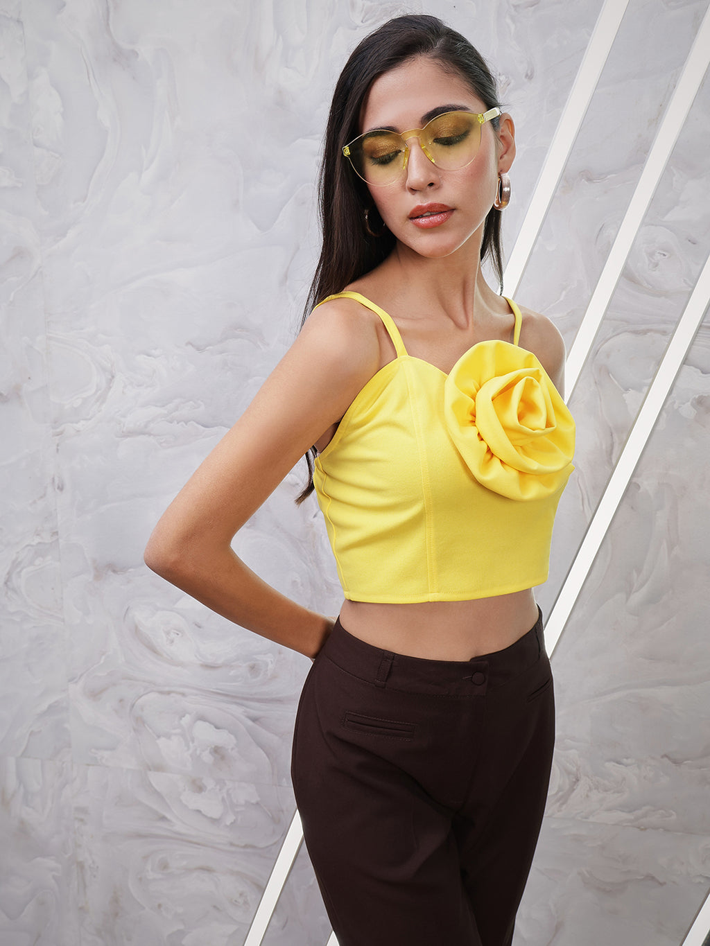 Athena Shoulder Straps Corsage Scuba Crop Top
