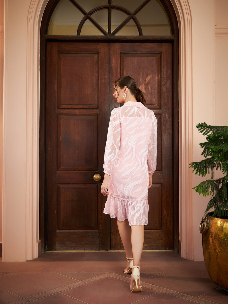 Athena Peach Coloured Abstract Printed Shirt-Style Dress
