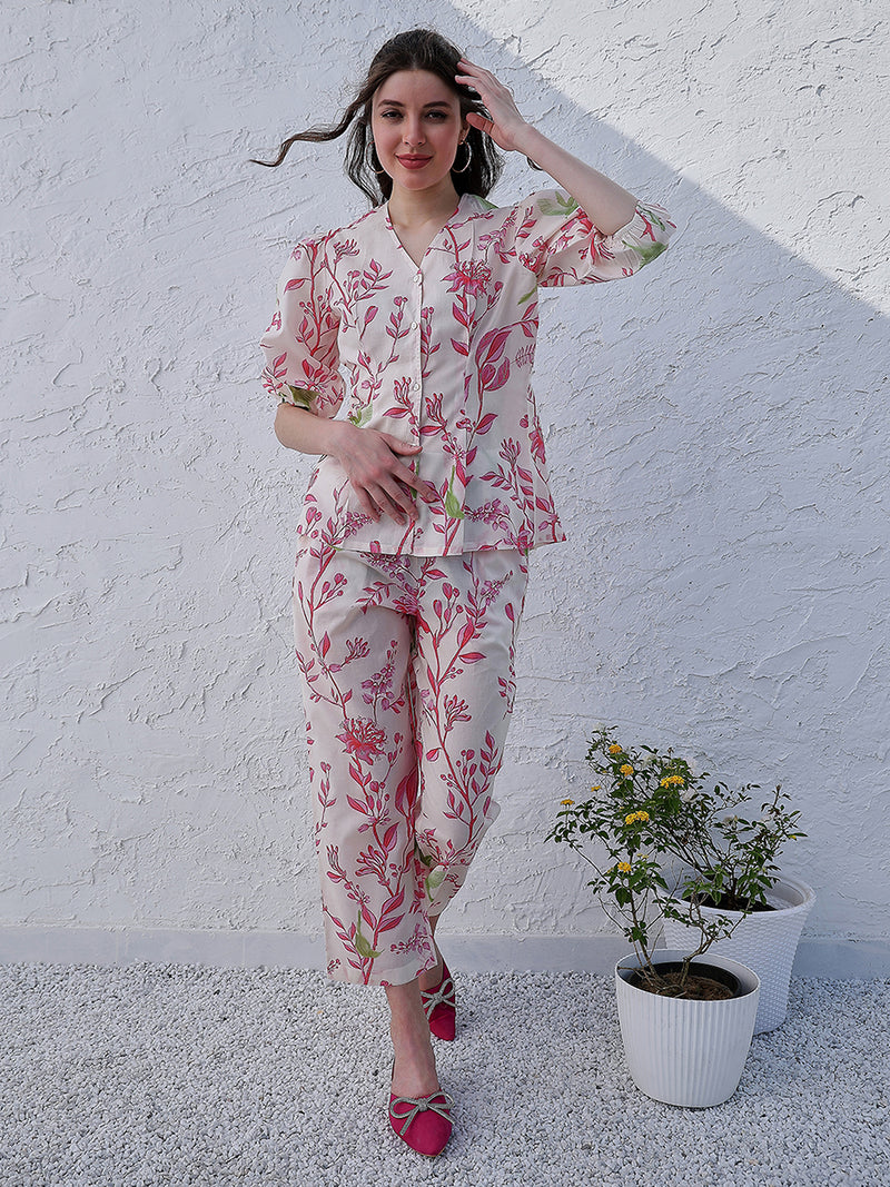 Boho By Athena Printed Shirt-Collar Neck Top Flared Trouser Co-Ords