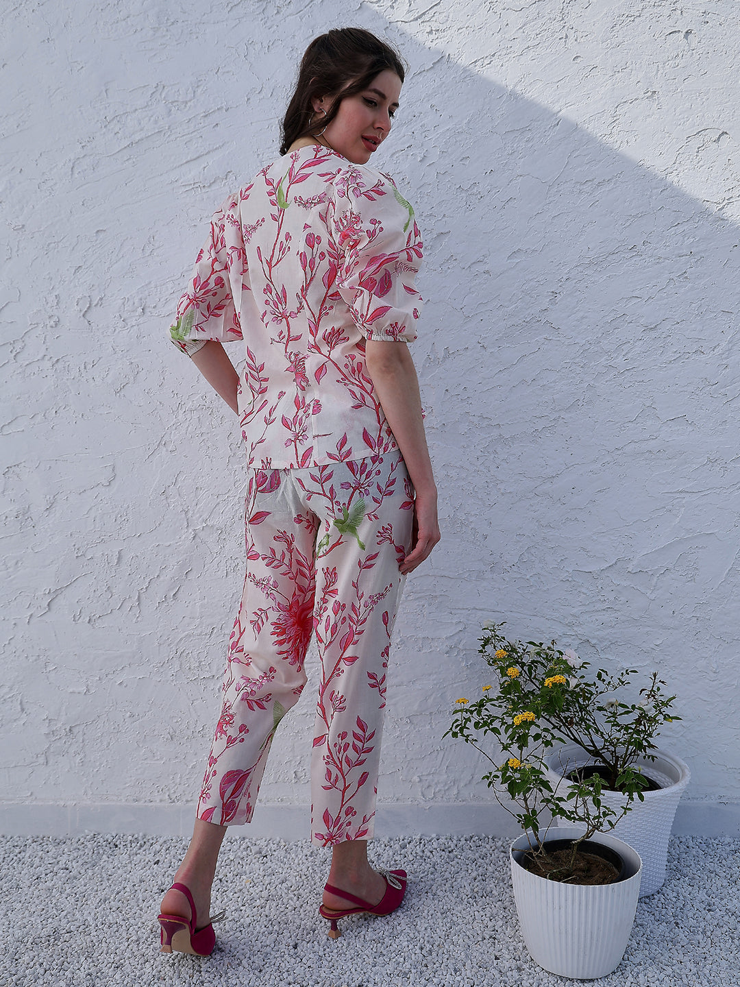 Boho By Athena Printed Shirt-Collar Neck Top Flared Trouser Co-Ords