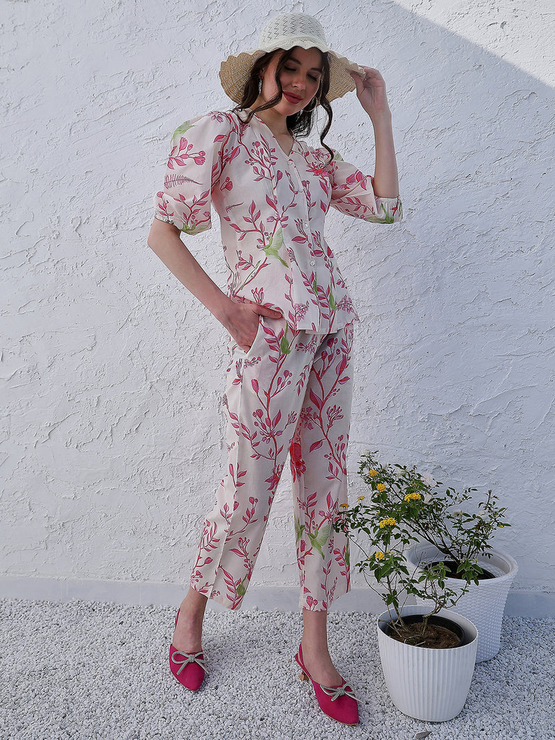 Boho By Athena Printed Shirt-Collar Neck Top Flared Trouser Co-Ords