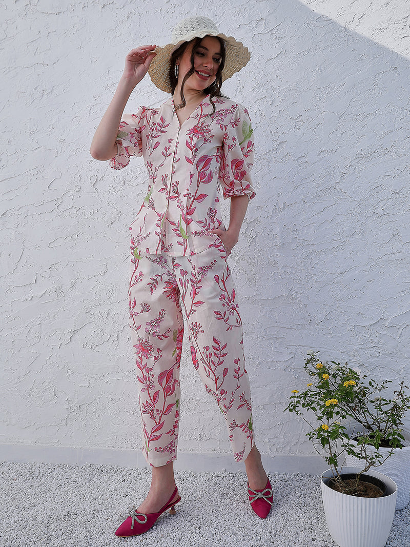 Boho By Athena Printed Shirt-Collar Neck Top Flared Trouser Co-Ords