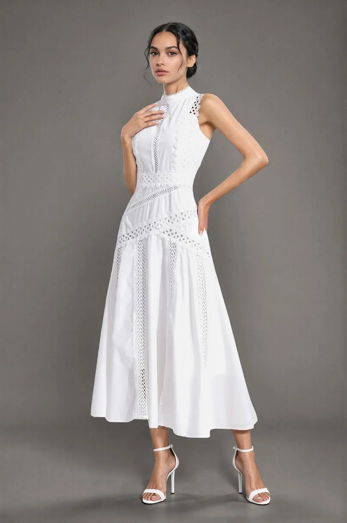 Sleeveless Lace Dress - White