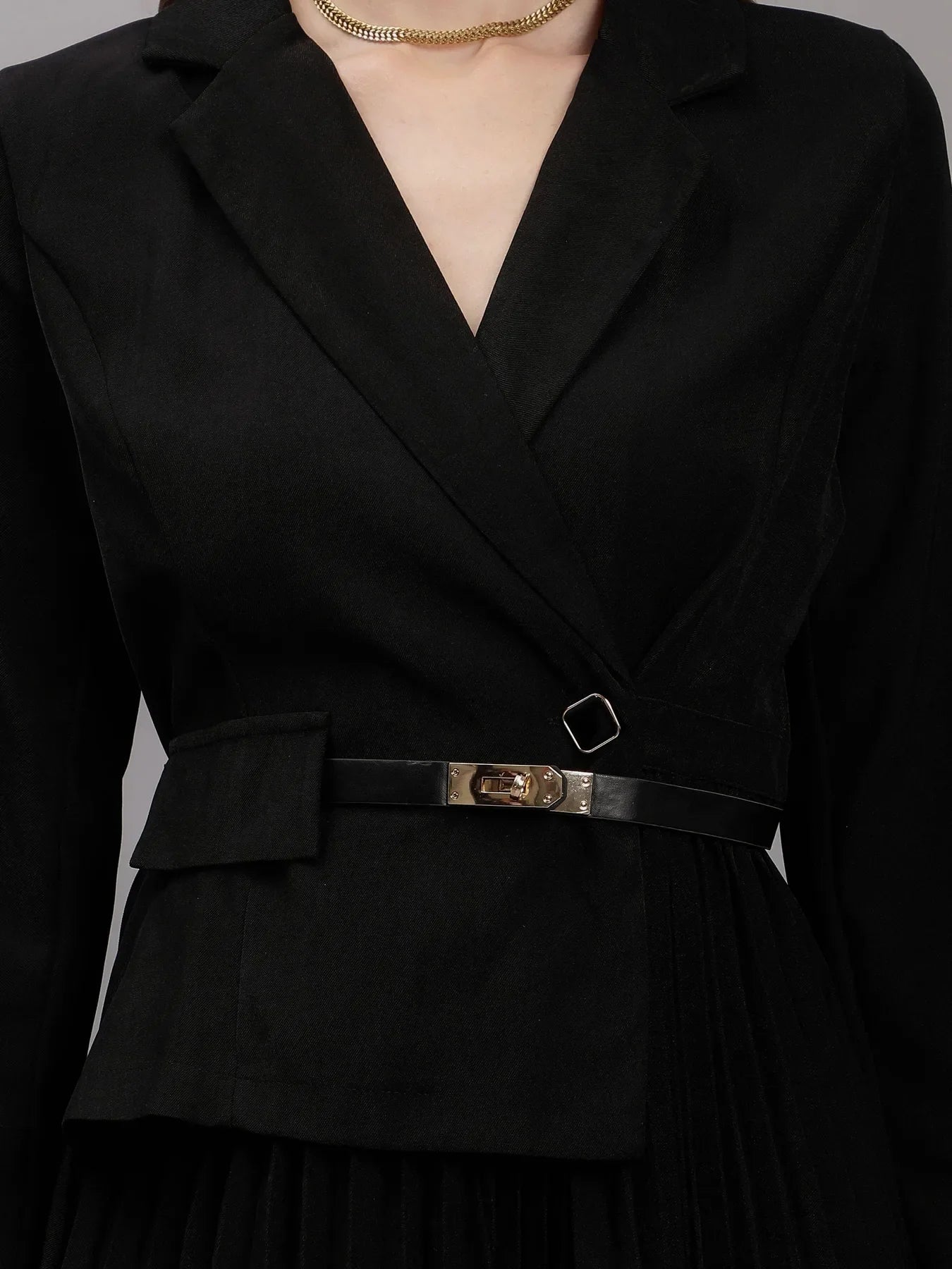 Blazer Pleated Dress - Black