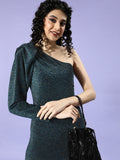 Athena Women Stylish Blue Embellished Asymmetry Dress
