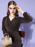 Athena Maroon Lapel Collar Blingy Dress