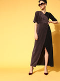 Athena Black Red Sparkle Color Blocking Dress